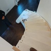 Contractors work on stair remodel